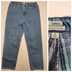 LL Bean Jeans Womens 18MT Plaid Flannel Lined Original Fit Relaxed Denim
